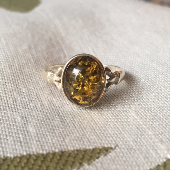 Sterling silver amber ring - size 5.5 - Picture 1 of 5